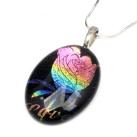 olingart colorful gold foil multicolor tulip jewelry pendant limited edition oval lampwork glass pendant for necklace new 2018