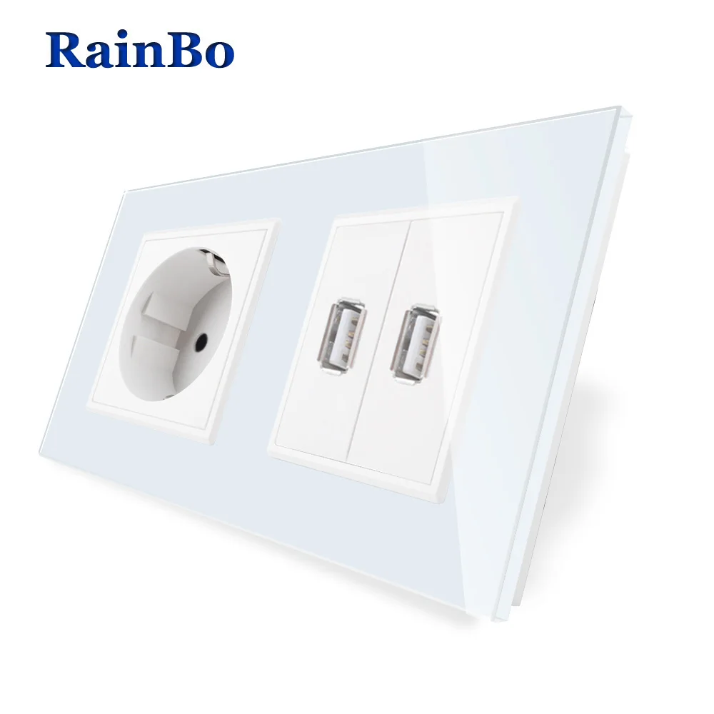 Rainbo Европейский Стандартный Мощность разъем USB + выход Стекло Панель стены AC Smart