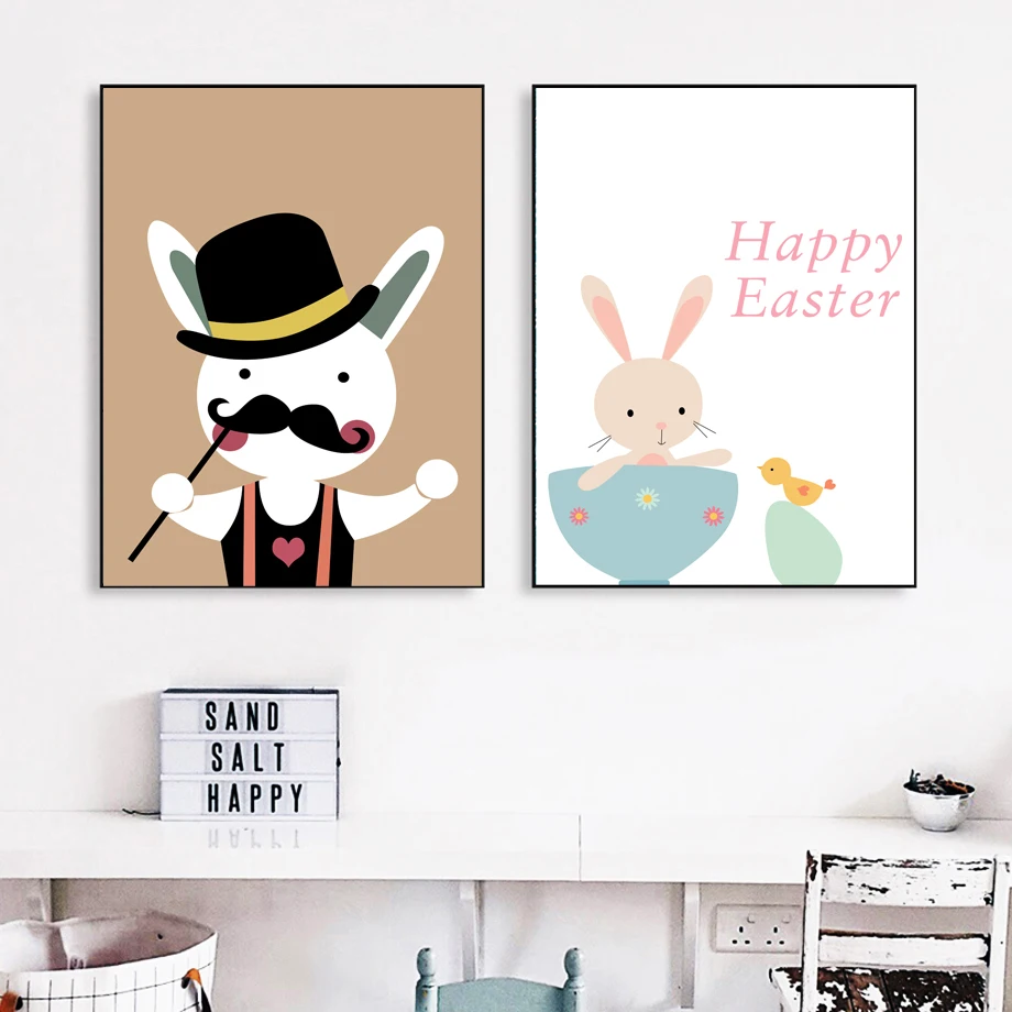 Кролик Птица счастливые пасхальные цитаты плакаты и принты холст картина