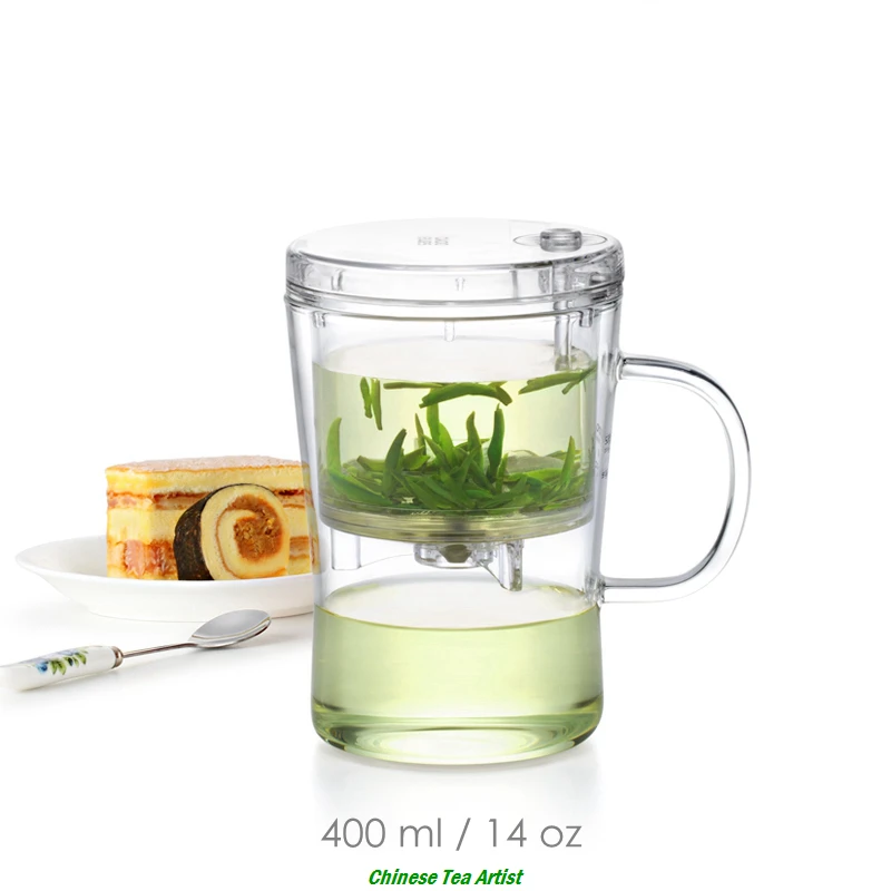 Прозрачная чашка для чая из боросиликата с крышкой и сетчатым фильтром 400 мл