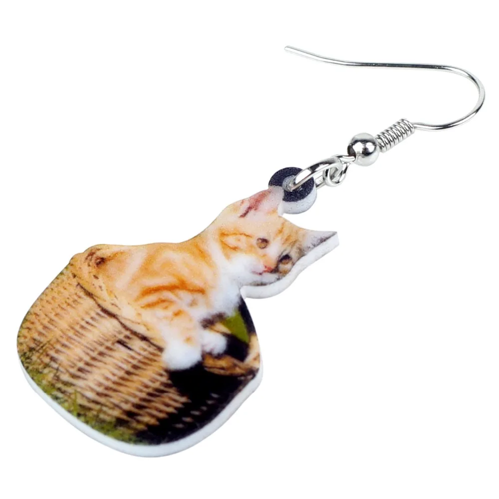 WEVENI Акриловые Модные корзины с оранжевым котом серьги Котенок Висячие капли