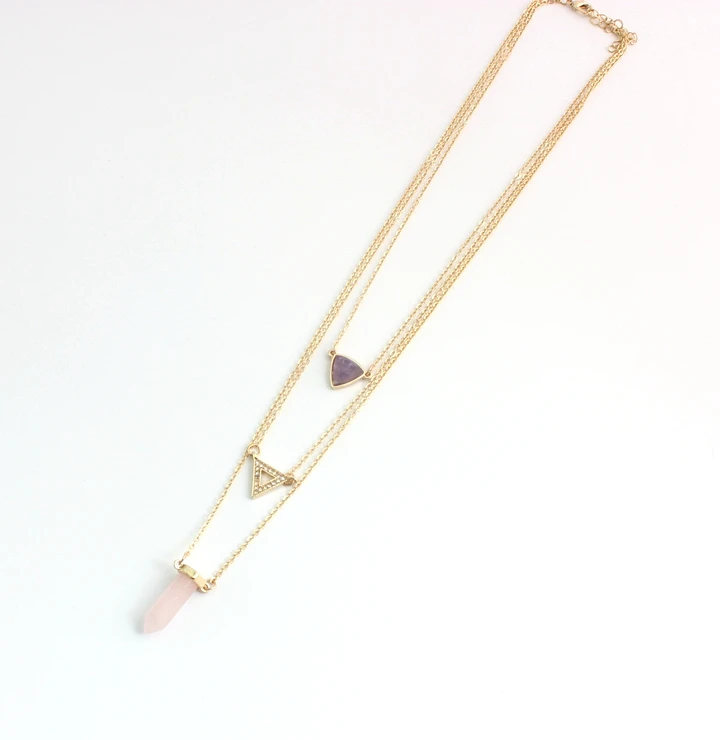 Новинка 2016 многослойное ожерелье из натурального розового камня с карандашом