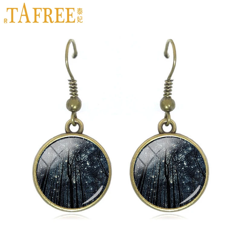 Серьги TAFREE Звездная ночь луна желтые масляные живописи висячие серьги круглые