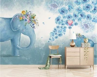 beibehang custom wallpaper nordic hand drawn elephant flowers childrens bedroom living room tv background wall 3d wallpaper