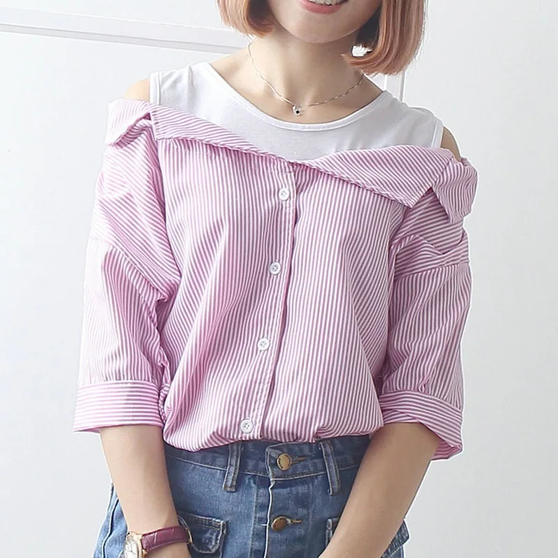 Женская блузка с имитацией двух предметов женская в полоску круглым вырезом и