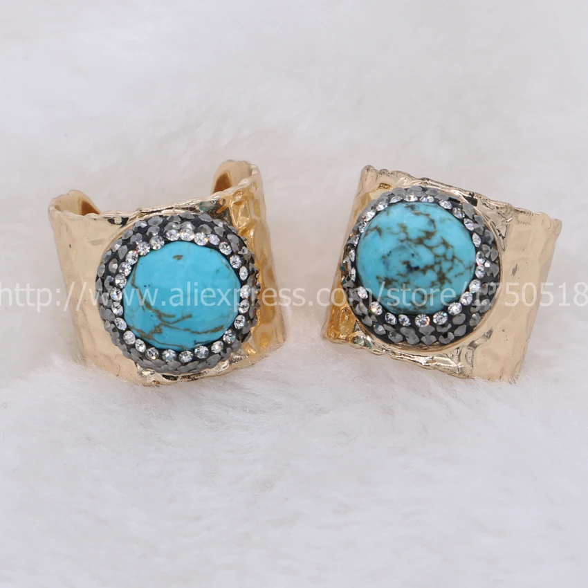 Natural Amazonite druzy bang ring drop hand pave cz around natural stone adjustable fashion jewelry CZ69 | Украшения и аксессуары