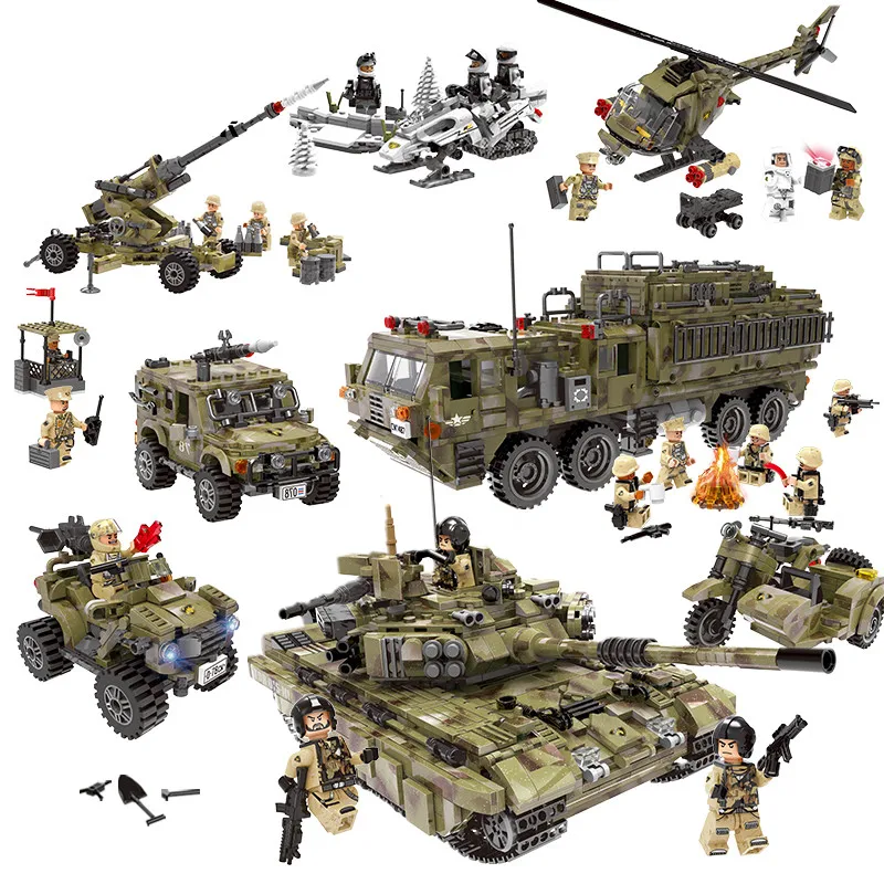 Блоки для сборки военной серии сборных моделей танков пересекающих поле боя