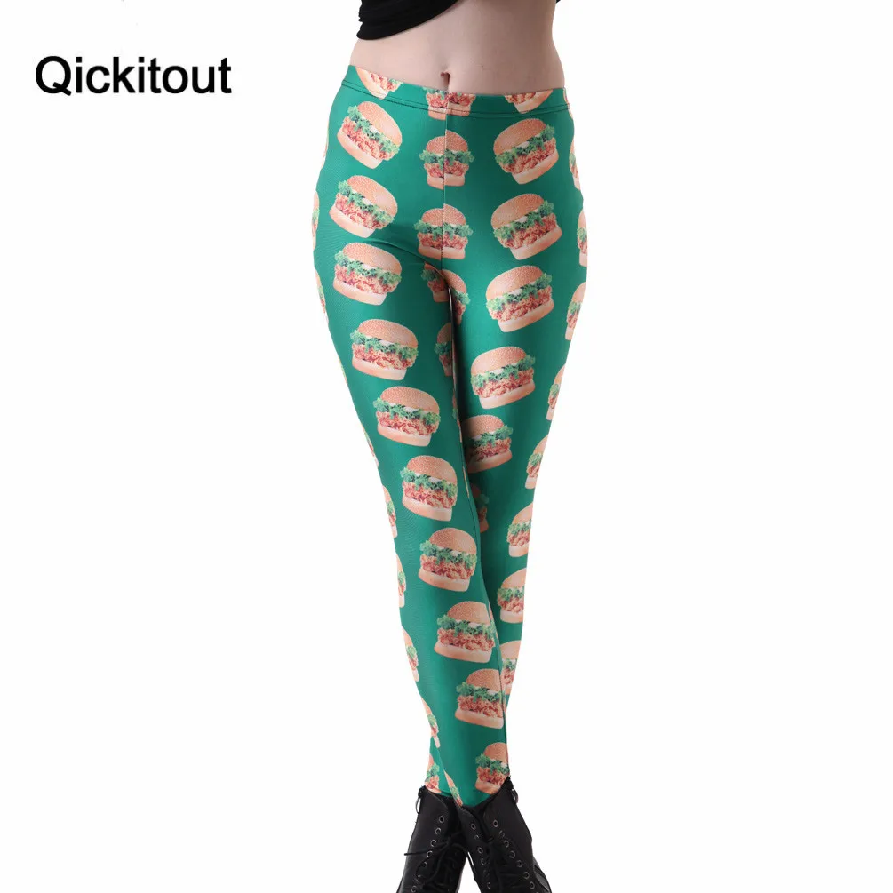 Прямая поставка Фитнес Леггинсы с принтом Для женщин гамбургер зеленый Еда