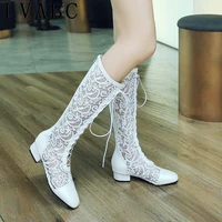2021 women boots square heels knee high boots office ladies summer boots female shoes woman white beige black 33 46