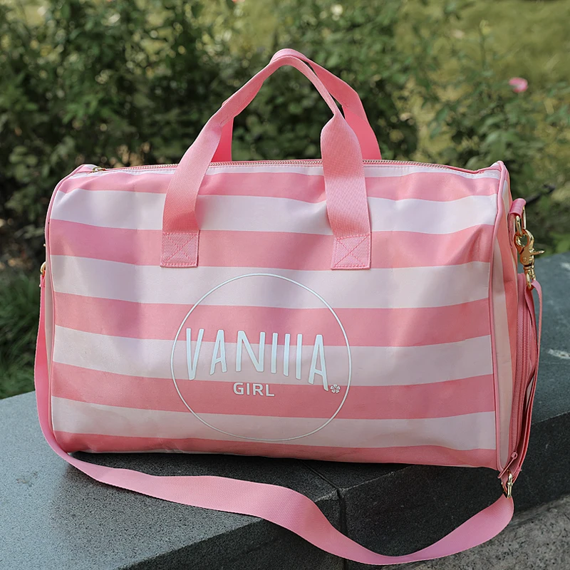 Striped Weekend Travel Bag with Shoes Compartment Large Capacity Fashion Overnight Handbags Women Luggage Shoulder Bags | Багаж и сумки