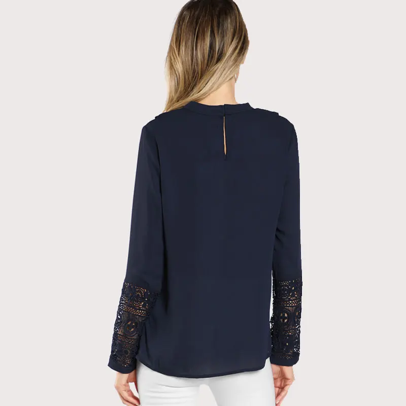 SHEIN Модный Топ С Оборкой И Кружевной Вставкой Женская Весенняя Элегантная Блузка Со Стоячим Воротником И Длинными Рукавами