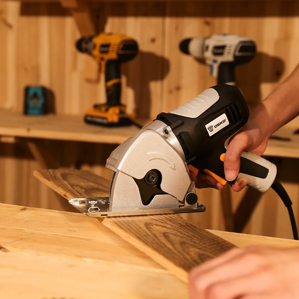 

DEKO DKMS85Q2 26mm Depth Mini Circular Saw with 4 Blades, BMC Box Electric Wood Saw Personal Safety & Electrical Safety System