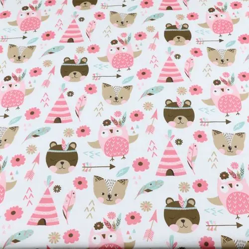 pink bear owl 160 см* 50 см хлопок ткань мультфильм Медведь Лиса Сова стрелка ткани для комплект кровати «сделай сам» Подушка платье лист Декор ручной работы Лоскутная Ткань - Цвет: pink bear owl