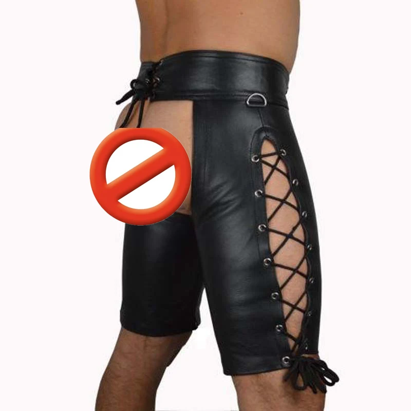 Черный Искусственная кожа Mooning Мужской Сексуальное белье Комбинезон Clubwear Для