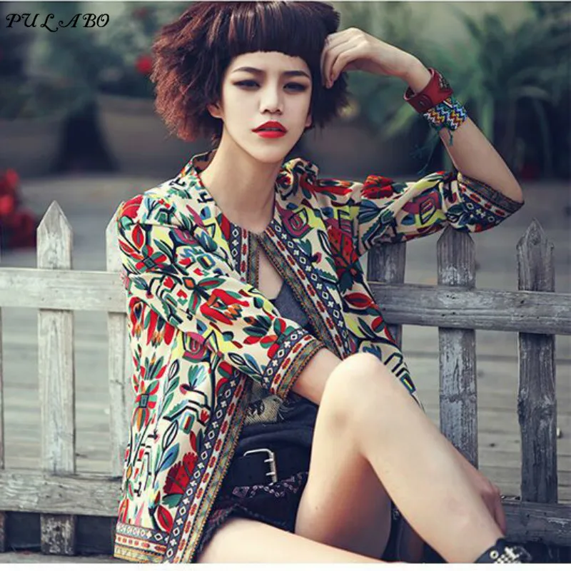 Женская короткая куртка с принтом в этническом стиле тонкая приталенная женские