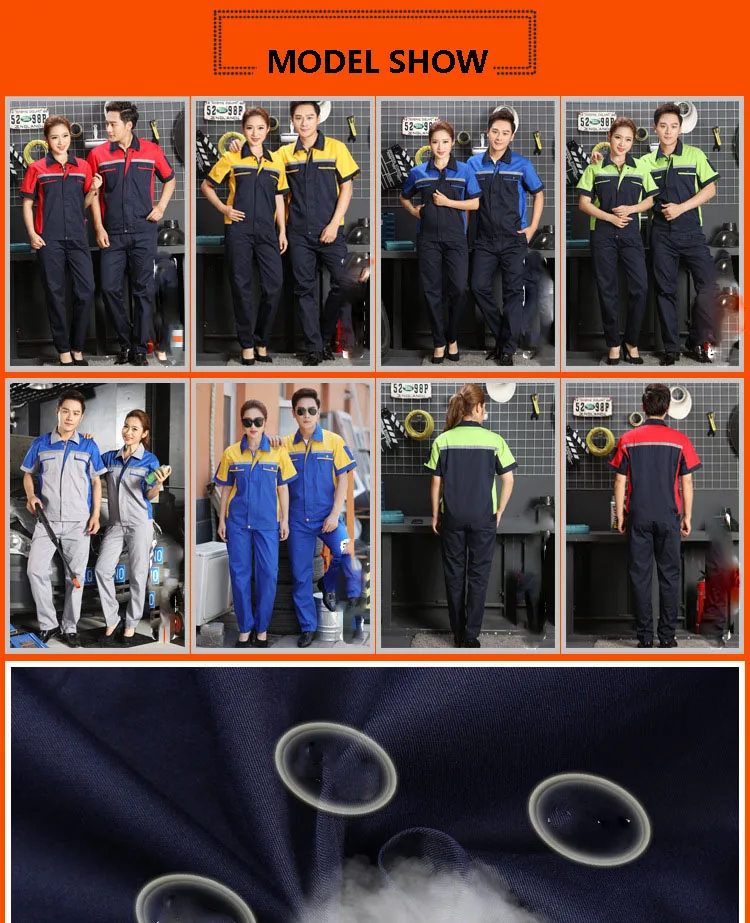 Reflective Uniform Men's Work Clothing Women Short Sleeve Coveralls Quick Dry Overalls for Worker Repairman Machine Auto Repair