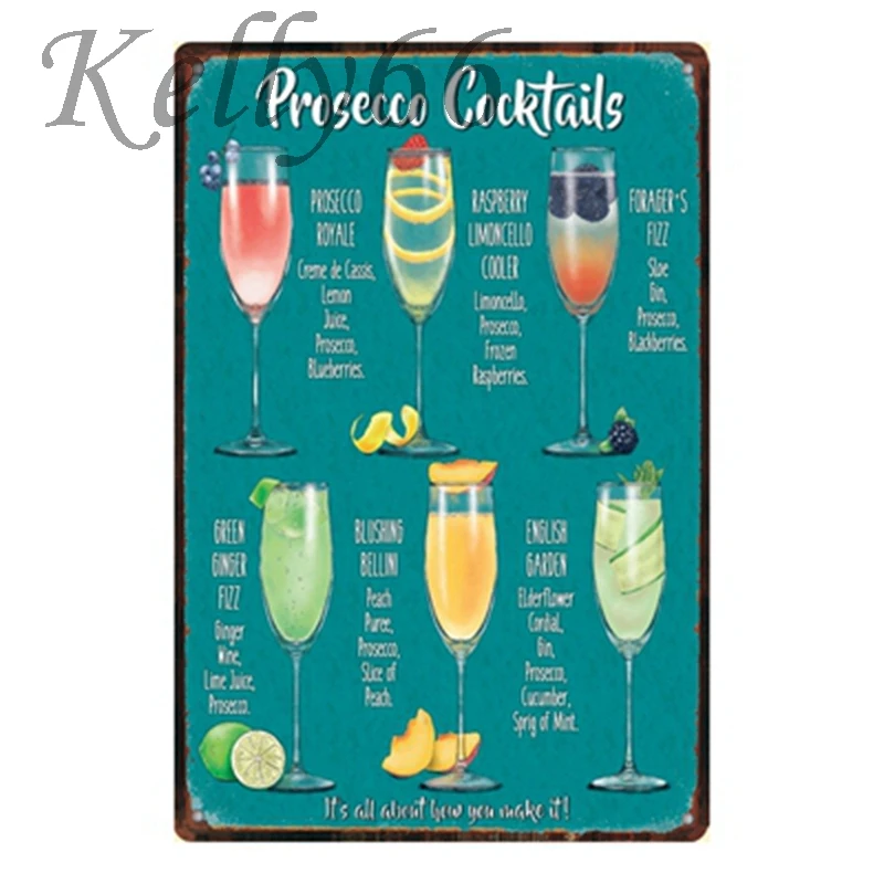 

[ Kelly66 ] Cocktail Beer Vintage Metal Sign Tin Poster Home Decor Bar Wall Art Painting 20*30 CM Size y-1366