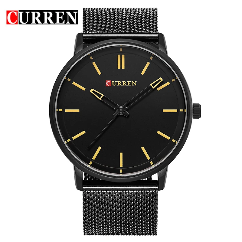 Модный Топ Luxury Brand Curren Часы Для мужчин Сталь сетка ремень кварц-часы ультра тонкий циферблат часов Для мужчин Relogio masculino 8233 - Цвет: G black yellow