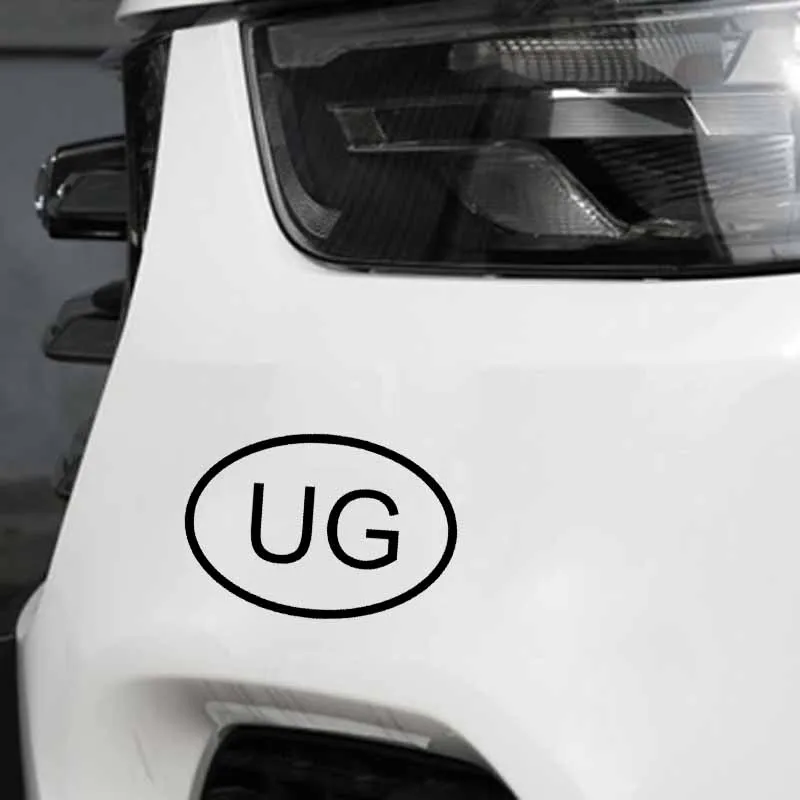 

YJZT 14.8CM*10.1CM UG UGANDA COUNTRY CODE OVAL CAR STICKER VINYL DECAL Black Silver C10-01365