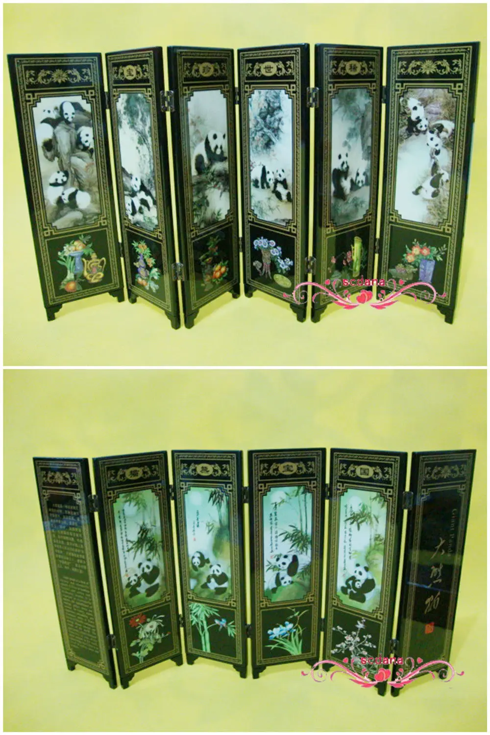 6 шт. складной экран в виде панды традиционное китайское Лакированное украшение