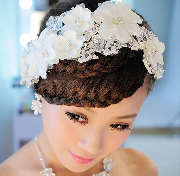 Encanto casamento Hairwear Mulheres Rendas Artesanais Flores Brancas Casado Cocar de Noiva Imitacao Perolas Acessorios|noiva acessorios|acessorios