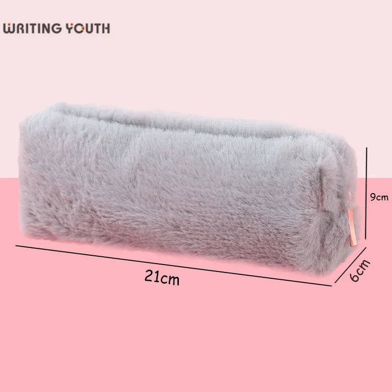 Cute Solid Color Plush Pencil Case For Girls Bag Stationery Pencilcase Kawaii School Supplies | Канцтовары для офиса и дома