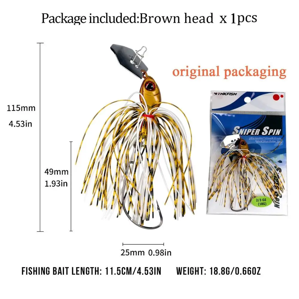 1Pcs brown head 1 шт., 18 г, приманки для ловли окуня, юбки, Джиги, приманка для соленой воды, пресноводная, VIB, кренкбейт, Спиннербейт, приманка для ловли окуня - Цвет: 1Pcs brown head