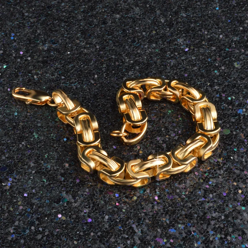 9 мм толстый тяжелый золотой цвет Фигаро цепи браслет Мужчины Женщины Рэпер Хип