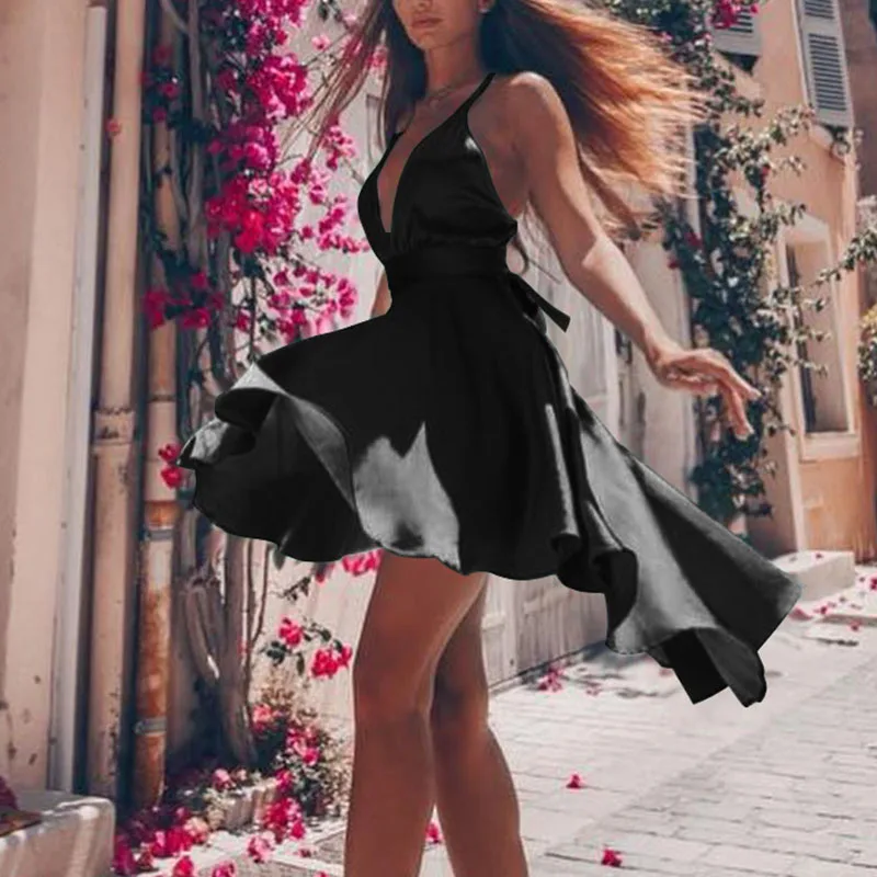 Сексуальное платье Элегантная черная женская одежда летняя сексуальная с низким