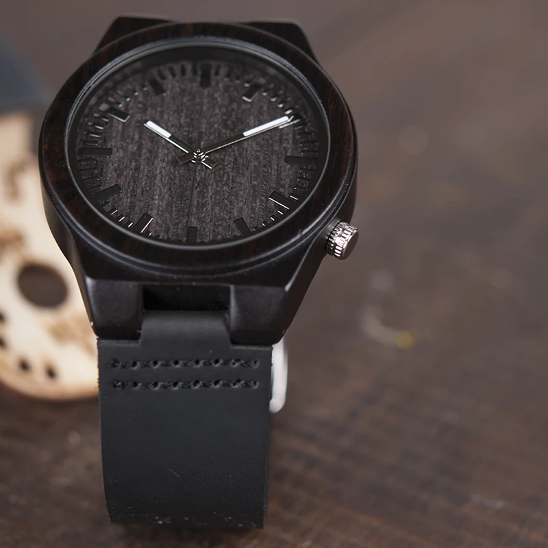 Relogio masculino BOBO BIRD деревянные часы для мужчин кварт reloj mujer Ebony мужские наручные часы montre homme светящиеся иглы в подарочной коробке