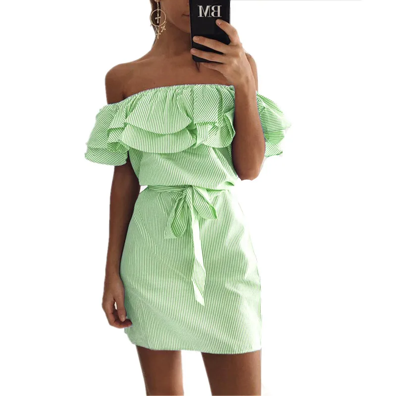 Женское платье с открытыми плечами и воланом без бретелек|vestidos f|vestidos fashionvestido off |
