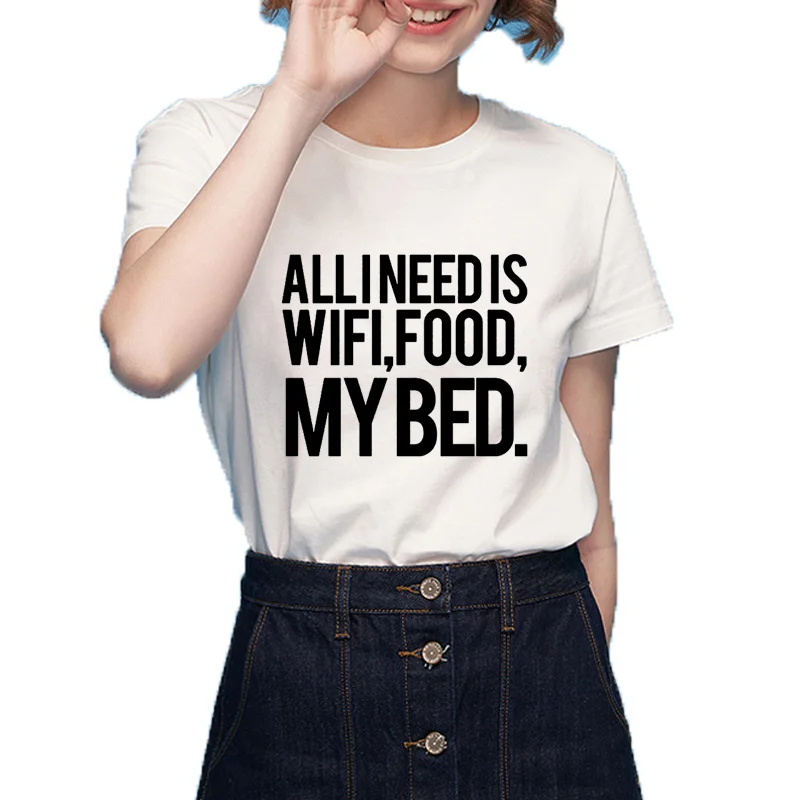 All I Need Is Wi-Fi еда моя кровать с буквенным принтом Футболка хлопок свободный покрой