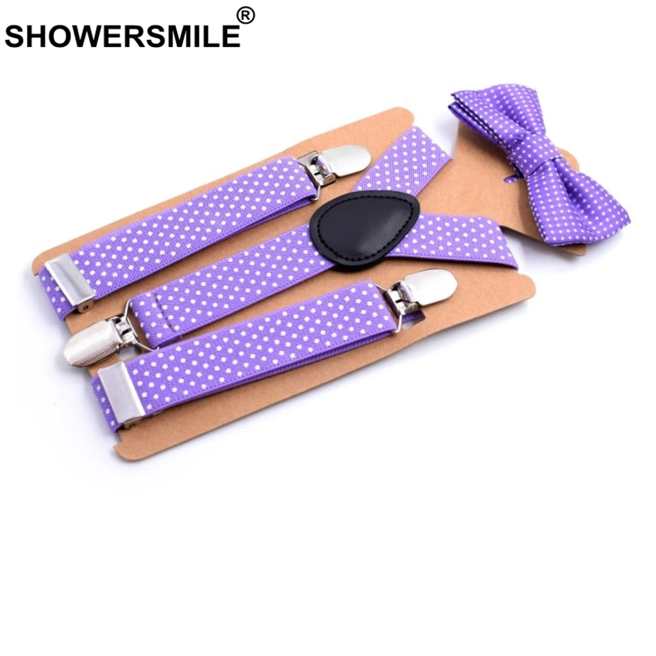 SHOWERSMILE/Детские подтяжки и галстуки-бабочки; фиолетовые брюки унисекс; подтяжки для мальчиков и девочек; свадебные модные подтяжки для детей