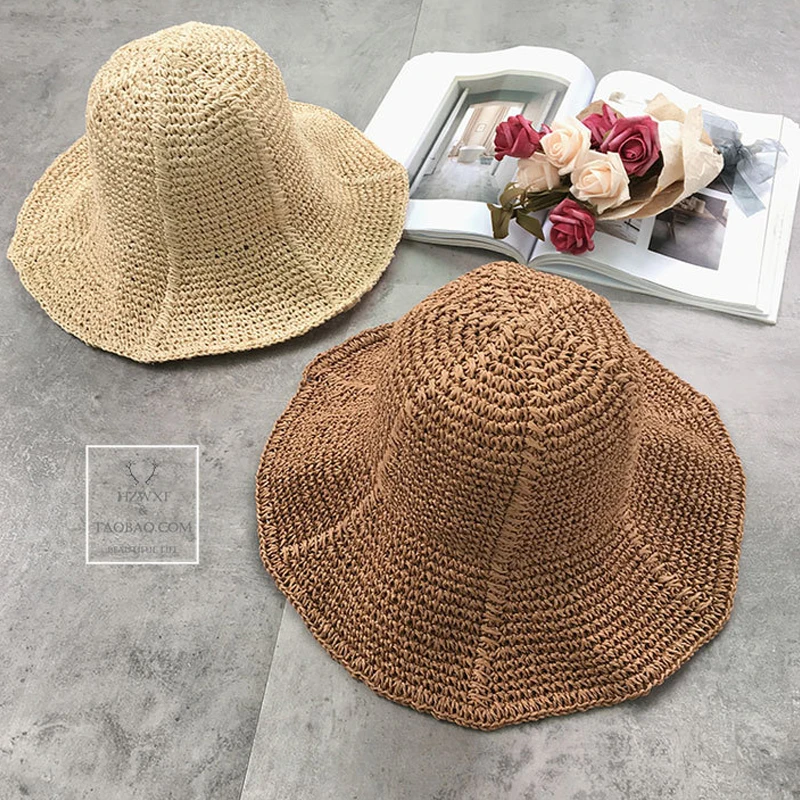 CHING YUN Summer Women hat korea style sun Lafite straw brim beach Fisherman's foldable Seaside travel leisure | Аксессуары для