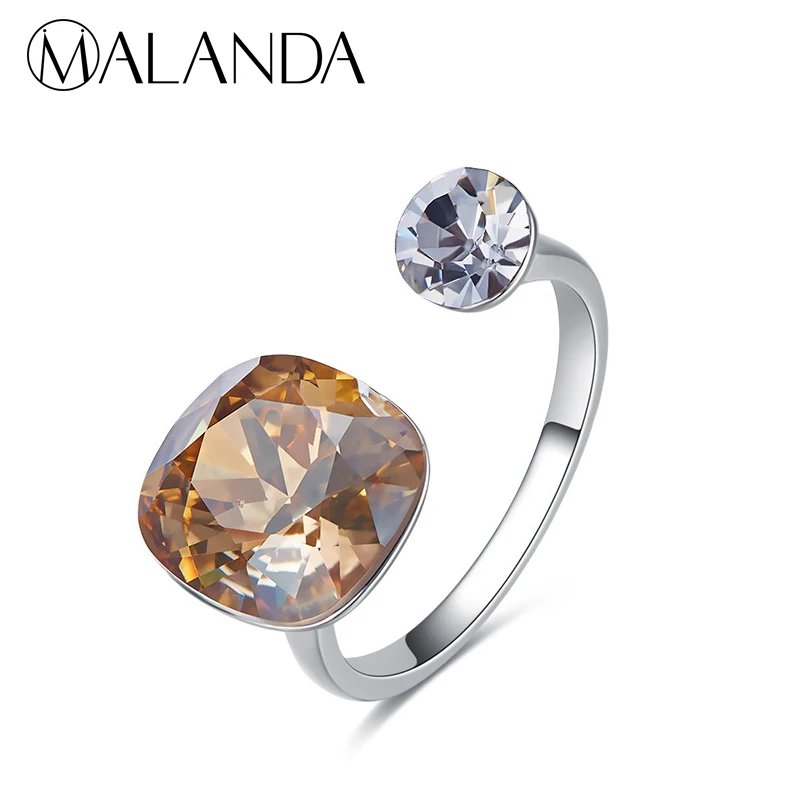 Новые модные открытые кольца MALANDA с настоящим кристаллом, кольца swarovski для женщин, Элегантные кольца для свадебной вечеринки, аксессуары, подарок для девочек - Цвет основного камня: Crystal-Gold