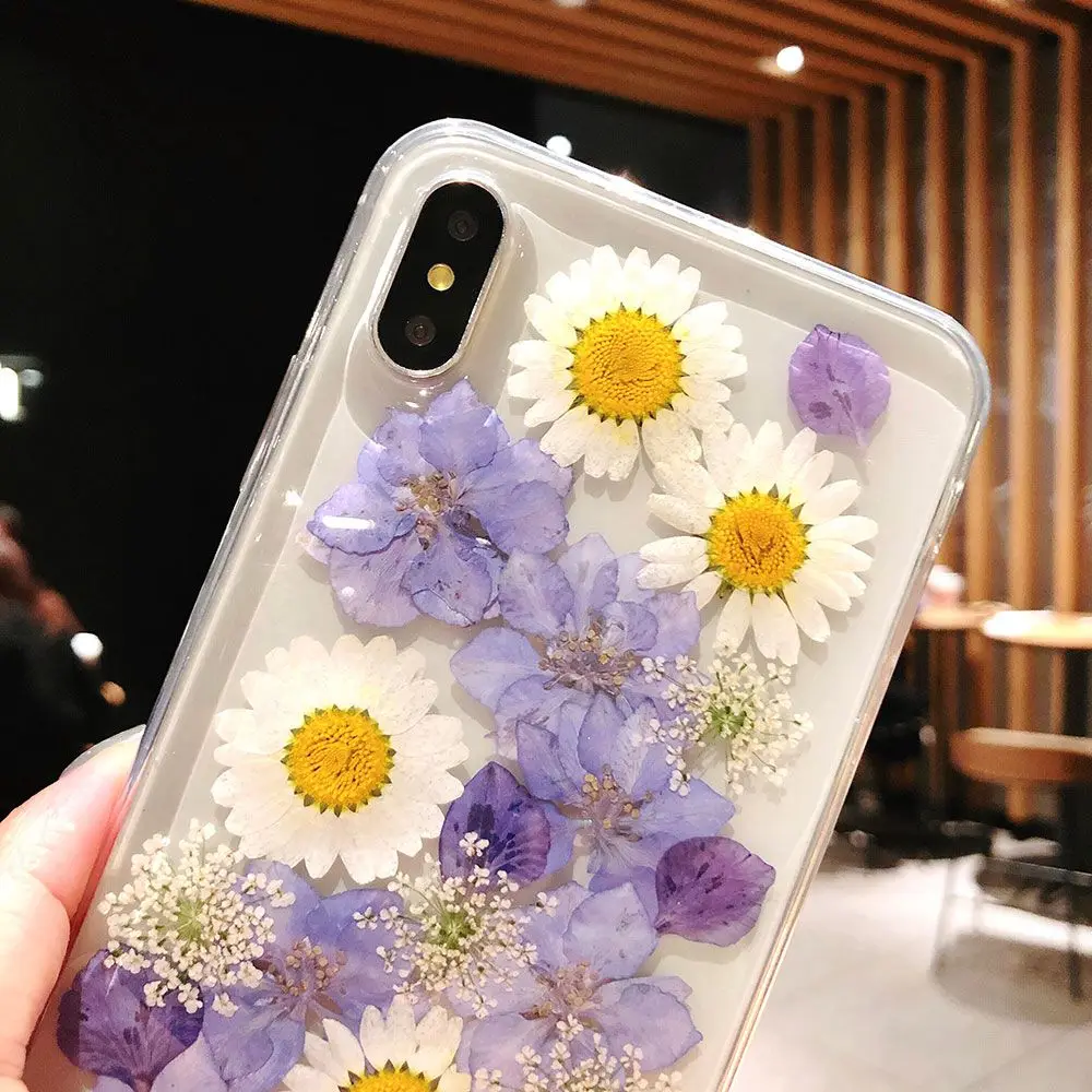 KISSCASE Real Dried Flower Phone Case For iPhone 6s Plus 6 7 8 XS Max Handmade Soft TPU Cover 5s SE XR X Fundas |