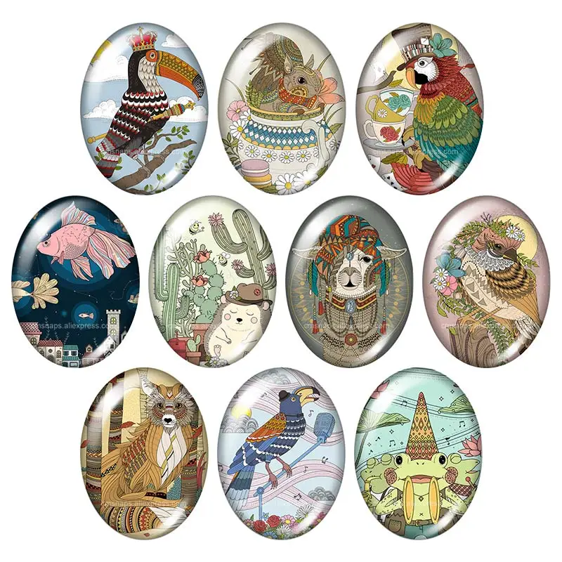 

Beauty Animals Birds Fish 13x18mm/18x25mm/30x40mm mixed Oval photo glass cabochon demo flat back Jewelry findings TB0135