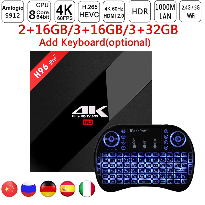 H96 Pro Plus + Android 7 1 Smart TV Box 3 ГБ 32 Восьмиядерный процессор Amlogic S912 BT 4 2 ГГц 5 0 ггц WiFi мини
