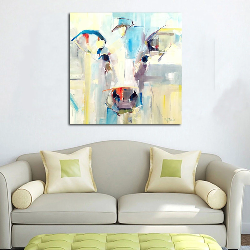 

JQHYART Canvas Art Printed Painting Cow Paintings on the Wall Pop Art Wall Pictures for Home Decor Living Room No Frame