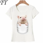 Хипстерская Футболка с большими карманами спереди с изображением свиньи, летняя модная женская футболка, повседневные женские топы с забавным принтом, милые женские футболки