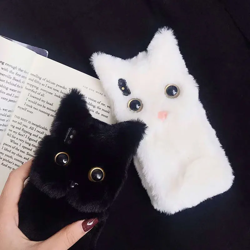 Funda para iPhone XS Max X XR fundas dibujos animados 3D gato peludo mullido для funda 6 S 7 Plus caso |