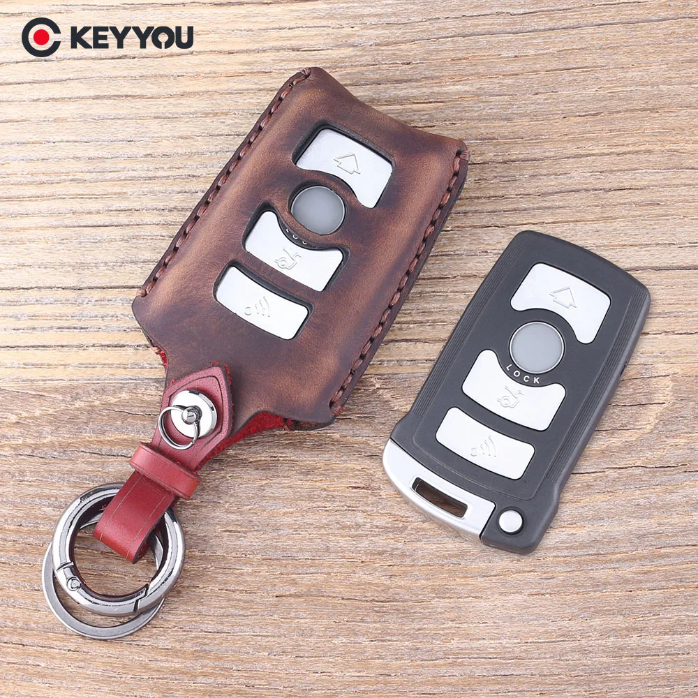 KEYYOU 4 кнопки из натуральной кожи защитный чехол для ключей Fob BMW 7 серии E65 E66 E67 E68 745i