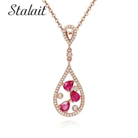 long austrian crystal water drop necklaces pendants gold color red flower maxi necklaces for women gift collares