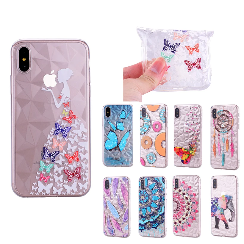 HEMASOLY Case For iPhone XR XS Transparent Max Silicone Ultra Thin Diamond Rhombus Pattern Cover |