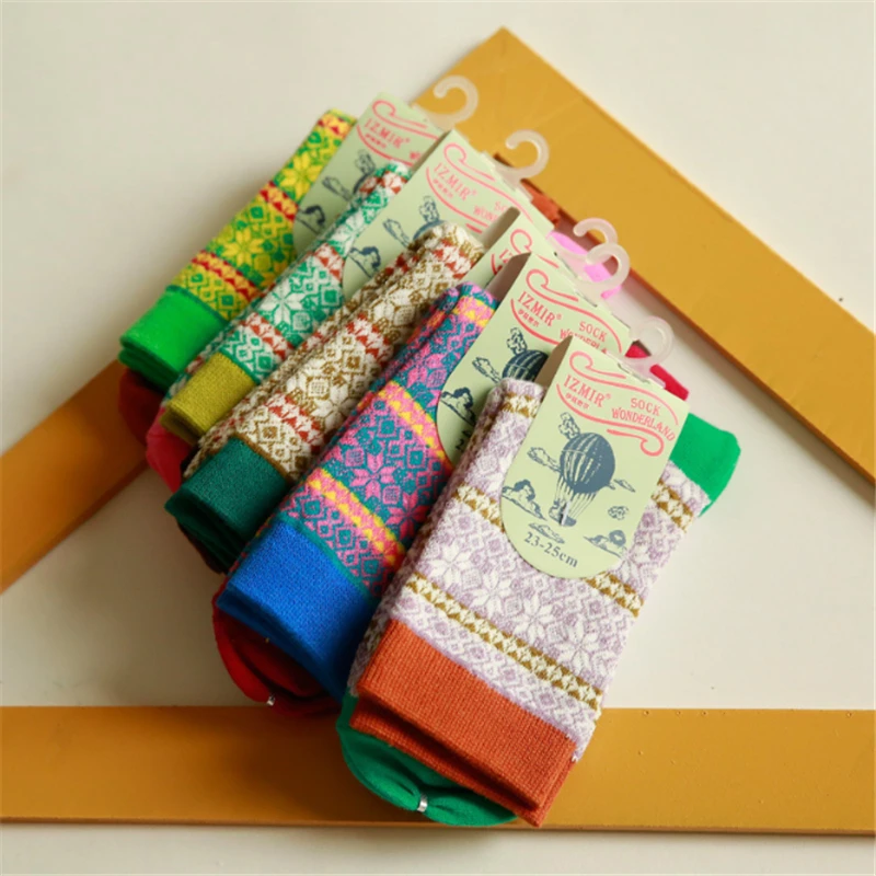 Высококачественные Брендовые женские носки шляпки теплая зима цветные снежинки