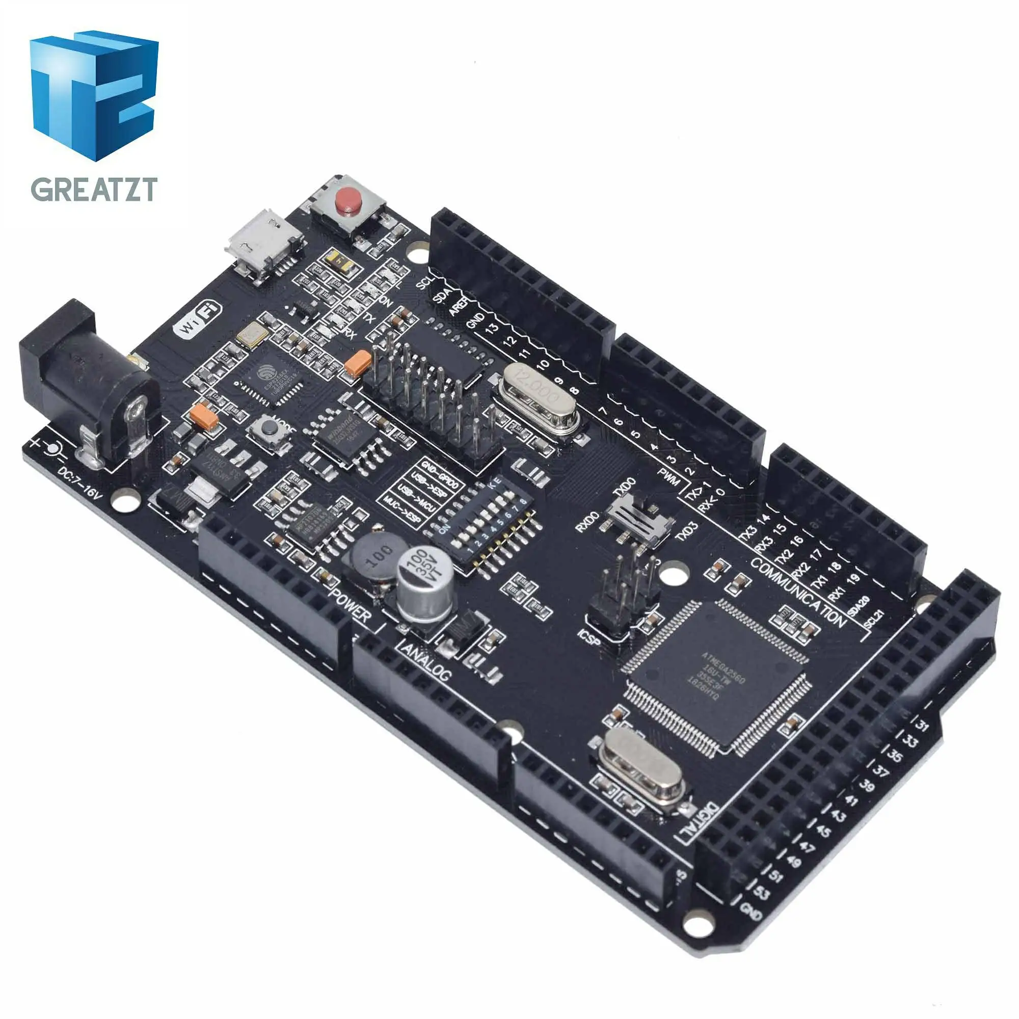 GREATZT Мега + WiFi R3 ATmega2560 ESP8266 32M памяти USB TTL CH340G совместимый для Arduino Mega NodeMCU