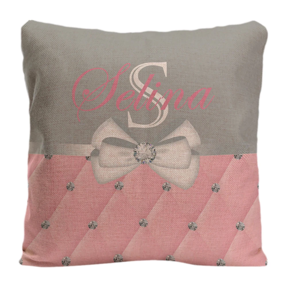

Custom Name Throw Pillow Case Decorative Cushion Cover Customize Gift For Bedroom Light Pink And Light Grey Pillowcase