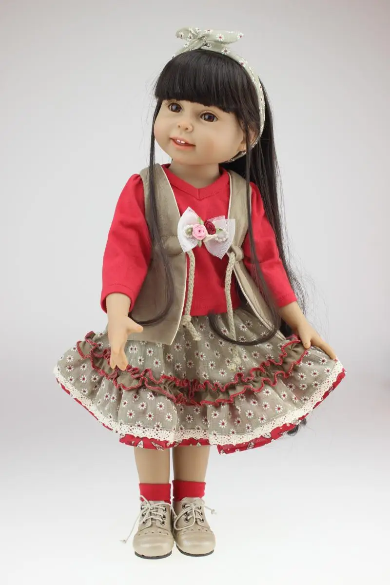 

18inches 45CM Doll Boneca Long Black Hair Fashion Dress Lifelike Girl Doll Birthday Gift Kids Gift
