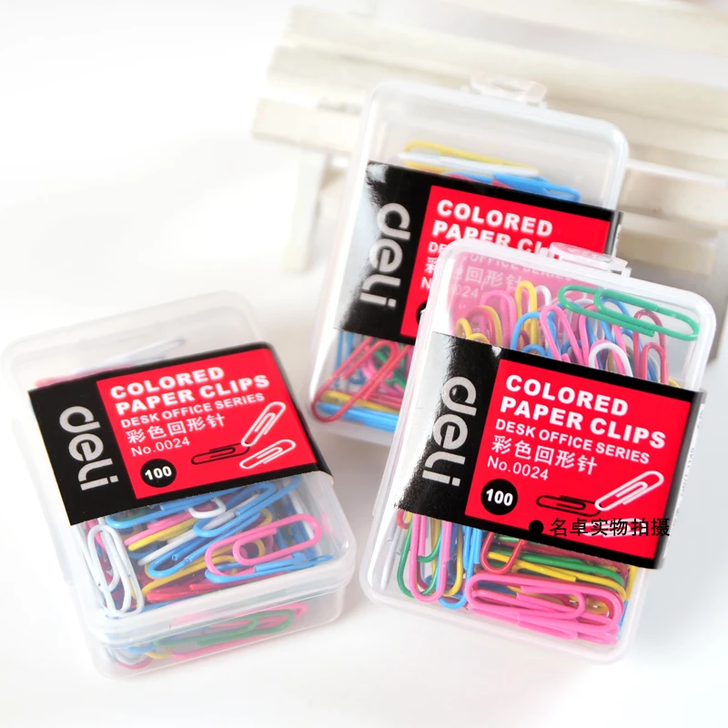 

Free Shipping (100pcs/set) 28mm multicolour paper clip paper needle metal stationery clip