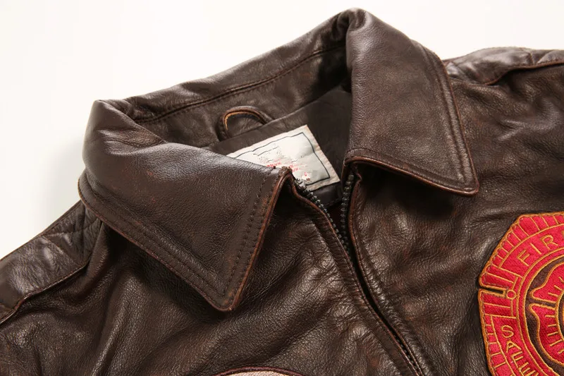 2019 винтажная кожаная куртка-бомбер с знаком Мужская летная куртка узором